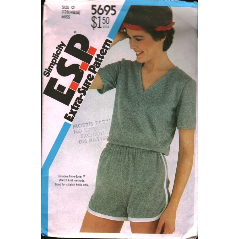 Vintage Simplicity 5695 ESP Sewing Pattern Misses Pullover Top Shorts Size 12-16